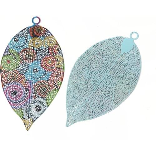 DoreenBeads Fashion Copper Enamel Painting Pendants Multicolor Leaf Spiral Filigree Stamping Jewelry DIY Charm 78mm x 42mm, 1 PC