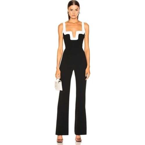 Wholesale 2020 New Summer Fashion black Spaghetti strap Jumpsuits Celebrity Evening Runway Party Sexy Club Jumpsuits