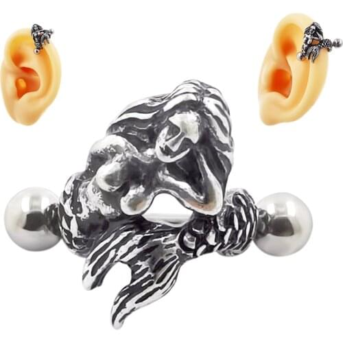 JHJT 16G/1.2mm Cartilage Bar Earring 316L Surgical Stainless Steel Mermaid Industrial Barbell Cartilage Ear Ring Piercing