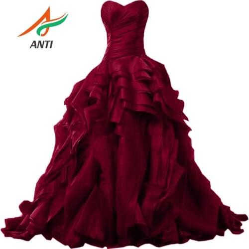 ANTI Burgundy Quinceanera Dress for 15 year girl Ball Gown Sweetheart Ruffled Chapel Train Quinceanera Gown custom Fast Shipping