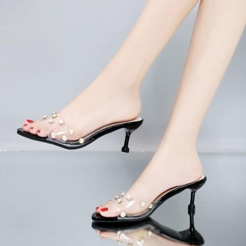 Women Summer Wear Transparent Sandals Flip-flops All-match Fashion Stiletto High Heels Womens Shoes