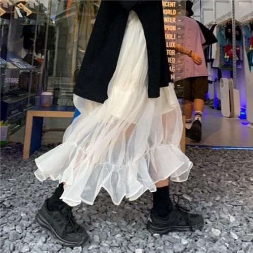 Mesh Skirt 2021 Autumn Winter New High Waist Slim Temperament Mid-Length Korean Style Womens Skirt