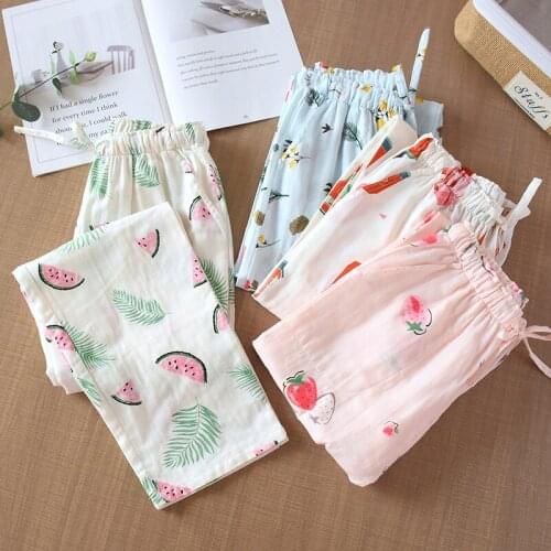 Sleep Bottoms loose new pajamas ladies trousers Japanese fresh cotton home pants cotton gauze спальные штаны