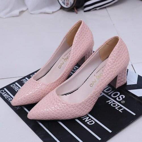 Sexy High Heels Pointed Pumps Women Shoes Closed Shallow Office Square Heel Heels Ladies Dress Party Slip-On Wedding Shoes