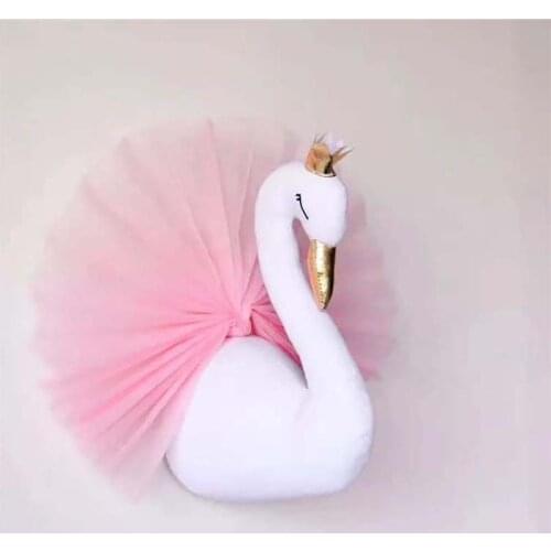 Baby Girl Room Decoration 3D Stuffed Animal Heads Elephant Swan Head Wall Hanging Decor For Nursery Children Bedroom Decoration