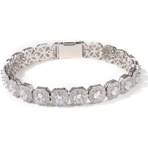 Hip Hop 1 Row Square CZ Stone Paved Bling Iced Out 9mm Tennis Link Chain Bracelets For Men Women Rapper Jewelry Drop Shipping