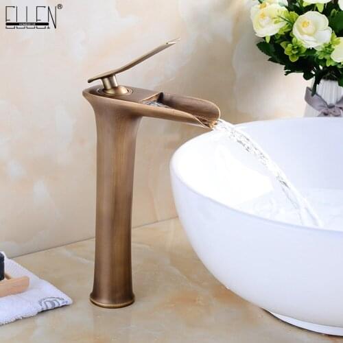 Vidric Waterfall Tall Bathroom Sink Faucet Solid Copper Hot and Cold Water Mixer Antique Bronze Black Basin Faucet ELF8900