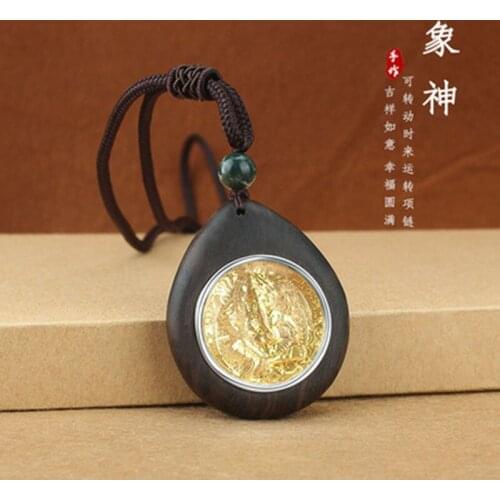 Rotatable Ebony Elephant God Tibetan Garou Box Pendant Necklace the Best of Times Sweater Chain Buddhist Jewelry