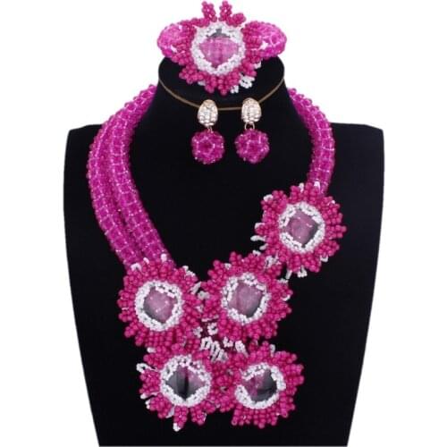 DUDO Jewelry 2019 Fashion Jewelry Set Fuchsia And Transparent Designer Bridal Necklaces African Nigerian beads Set Free Shipping