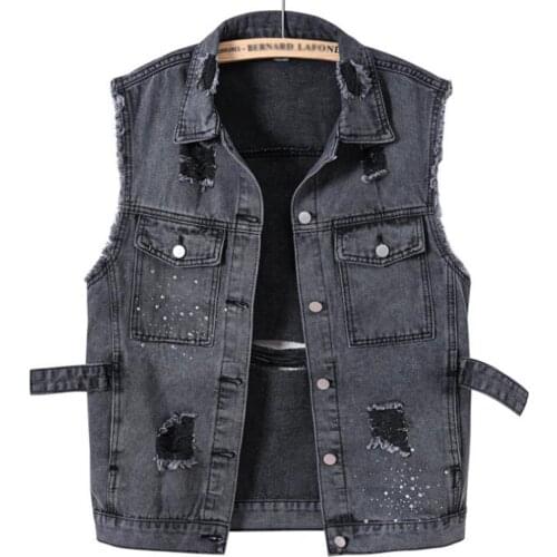 Black Sleeveless Female Jacket Korean Slim Jeans Coat Single-Breasted Short Womens Denim Vest Plus Size Waistcoat Summer Autumn