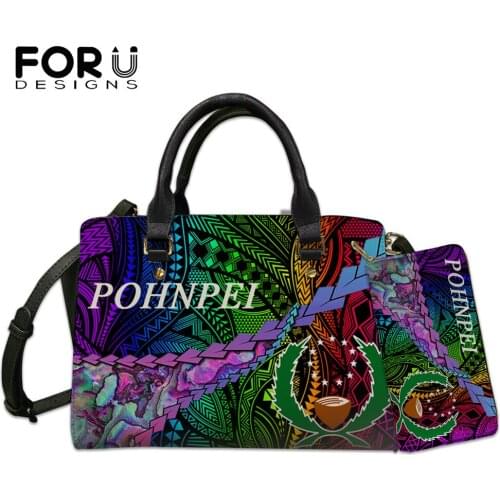 FORUDESIGNS Bag Female Pohnpei Flag And Polyneisna Pattern Luxury Pu Shoulder Bags And Purse 2Set Large Capacity Handbag Totes