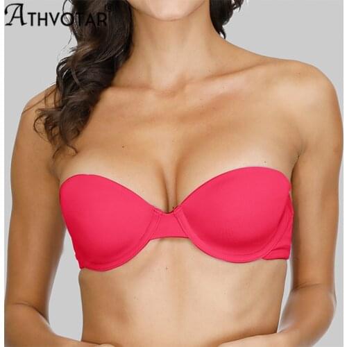 ATHVOTAR Sexy Strapless Bra Push Up Women Tube Top Adjusted Sleeveless Bralette B C D Cup Solid Breathable Bras