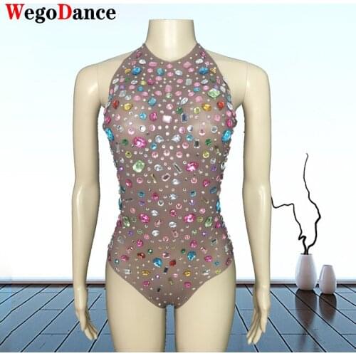 Women Sparkly Rhinestone Mesh Dress New Nightclub Backless See Through Bodysuit