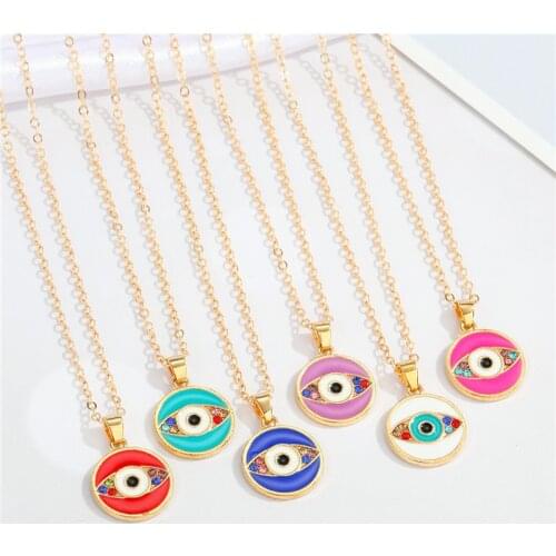 1PC Round Colorful Zircon Evil Eye Necklace For Women Bohemia Vintage Enamel Lucky Turkish Eye Pendant Chain Necklace Choker