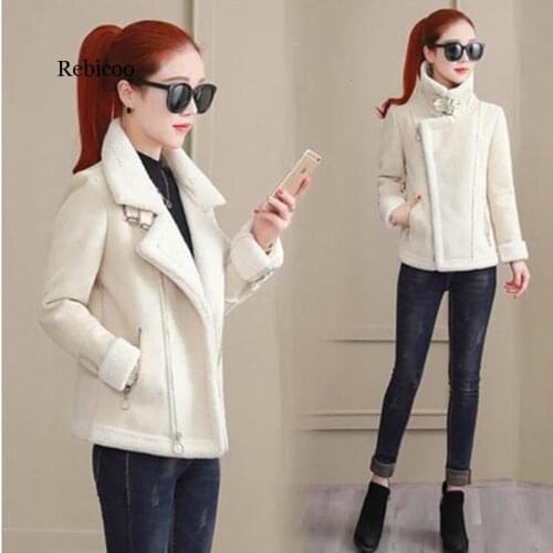 Winter Short Suede Faux Leather Jacket Women Plus Size Female Brown White Motorcycle Biker Suede Jacket Outwear Tops Coat