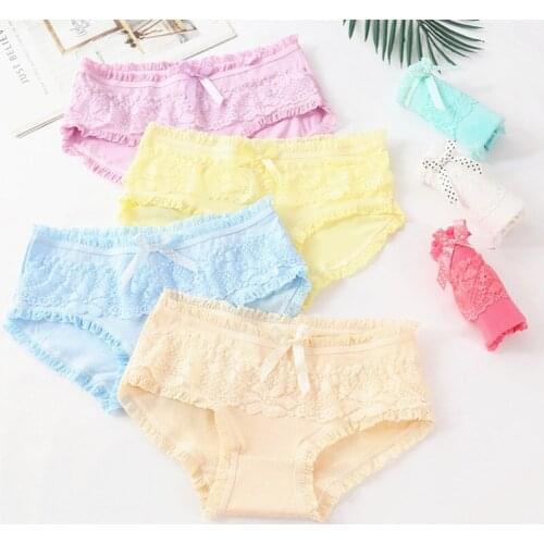 1PC Lace Womens Briefs Bowknot Cotton Buttock Lifting Underwear Candy Color Breathable