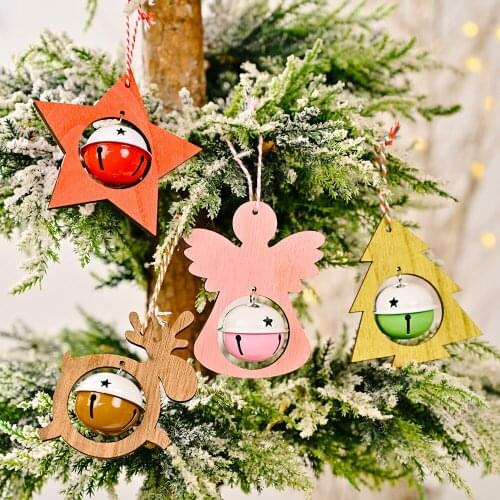 2022 Christmas Creative bell Wooden Pendants Xmas Tree Hanging Ornaments DIY Wood Crafts For Home Party New Year Decorations