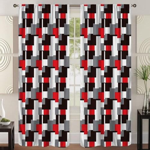 2021 Curtain for living dining room bedroom Black, red, gray and white grid digital printing fashion blackout curtains Included