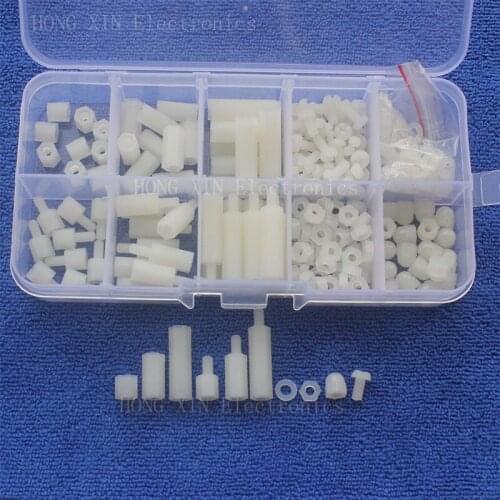 260Pcs M3 White Male-Female/Female-Female Spacers PCB Threaded Screws nuts washer Bolt Assortment kit set Fastener Hardware
