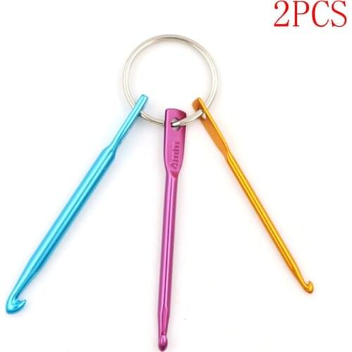 3 Sizes In 1 Set Mini Keychain Hooks, DIY Multicolour Crafts Knitting Needles Aluminum Crochet Hook Key Ring Bag Accessories