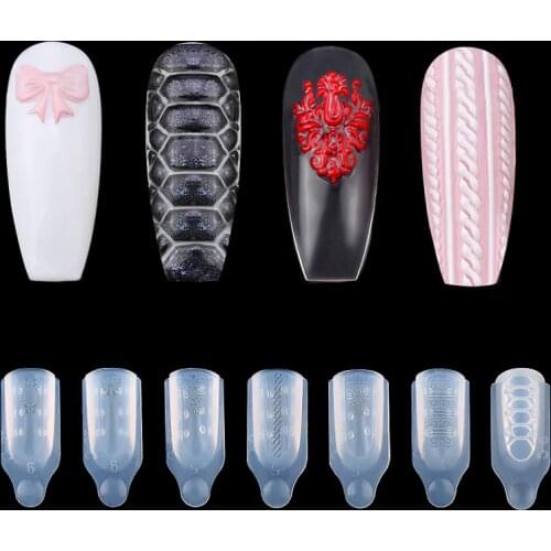 3pcs/set Nail Silicone Carving Mold DIY Nail Art Decoration 3D UV Gel Soft Decorations Manicure ToolsAcrylic Clip For