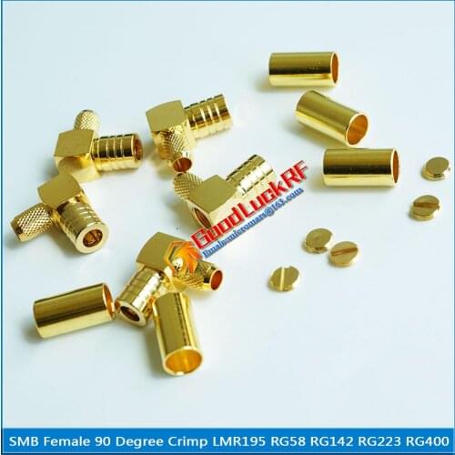 5X Pcs/lot RF Connector SMB Female Jack 90 Degree Right Angle Crimp for LMR195 RG58 RG142 RG223 RG400 Cable Gold Plated Coaxial