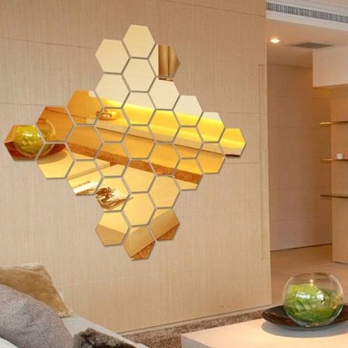 12Pcs Regular 3D Acrylic Mirror Wall Stickers Hexagon Honeycomb Decorative Living Room Bedroom Poster Home Decor Room Decoration