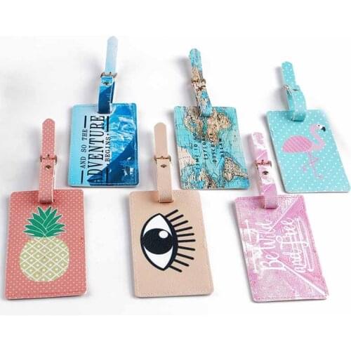 World Map & Flamingo Luggage Tag Women Men Travel Accessories PU Suitcase ID Address Holder Baggage Boarding Tag Portable Label