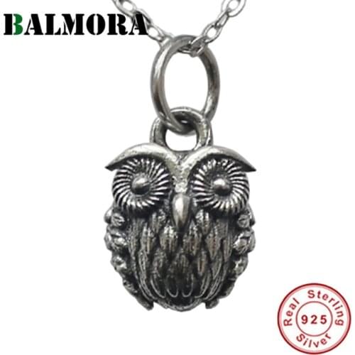BALMORA Original 925 Silver Cute 3D Owl Pendant For Women Gril Retro Punk Exquisite Animal Pendant Jewelry Gift Without Chain
