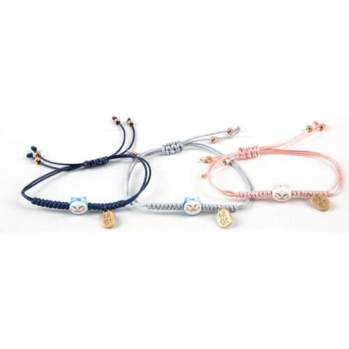 Handmade Colorful Rope Lucky Cat Bracelet For Women Girls Birthday Gifts Charm Tassel Fashion Maneki Neko Couple Bangles