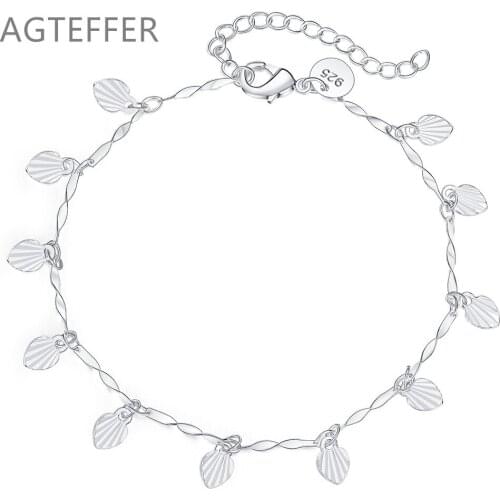 AGTEFFER 925 Sterling Silver Full Leaf Chain Bracelet For Women Fashion Wedding Engagement Party Charm Jewelry
