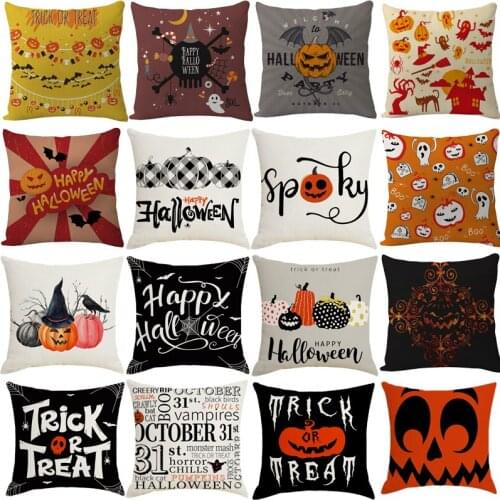 1Pcs Halloween Cushion Cover Trick Or Treat Witch Pumpkin Linen Pillowscase For Happy Halloween Home Sofa Car Chair Cushion Case