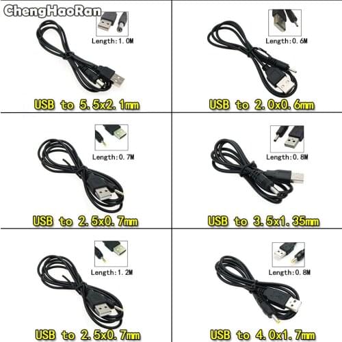 ChengHaoRan 1pcs USB Port to 2.0*0.6mm 2.5*0.7mm 3.5*1.35mm 4.0*1.7mm 5.5*2.1mm 5V DC Barrel Jack Power Cable Connector