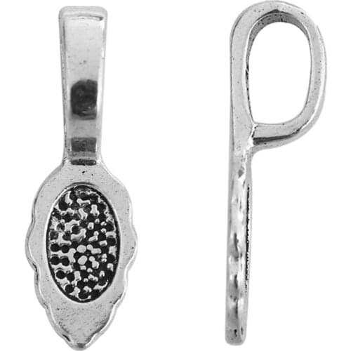 DoreenBeads Zinc Based Alloy silver color Bronze Glue On Bail Charms Leaf Self Adhesive DIY Components 26mm x 9mm, 50 PCs