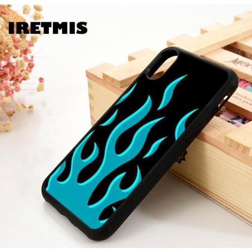 Iretmis 5 5S SE 6 6S TPU Silicone Rubber Phone Case Cover for iPhone 7 8 Plus X Xs 11 12 MINI Pro Max XR Blue flames