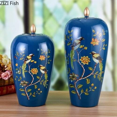 Retro Ceramics Vase with Cover Ceramic Storage Tank Porcelain Art Crafts Decoration Flower Modern Home Decoration Accessories