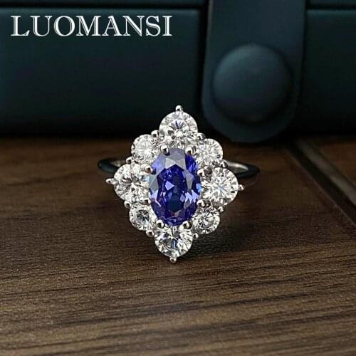 Luomansi Natural Big Sapphire Flower Rings 100% S925 Sterling Silver Jewelry Woman Birthday Party Lover Gift