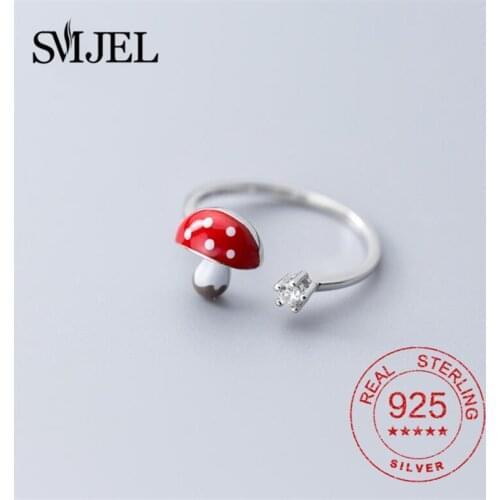 925 Sterling Silver Enamel Mushroom Finger Rings for Women CZ Wedding Engagement Ring Jewelry Girls 2021 New Gifts