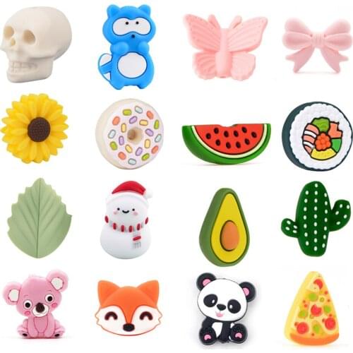 LOFCA 10pcs Leaf Silicone Beads Donuts BPA Free Food Grade Baby Silicone Cactus Teething Beads Toys Baby Pacifier Chain Gift DIY