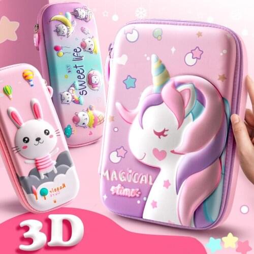 3D Cute Pencil Case Lovely Pink Unicorn Cartoon EVA Storage BoxPen Bag For School Girl Kawaii Stationery Gift Pouch