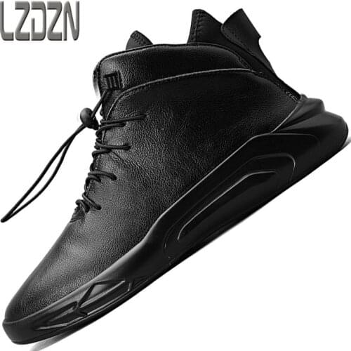 Autumn Mens Shoes All-Match No Shoelace Casual Mens Trendy Shoes High Waist Leather Shoes Autumn Shoes in The Tube New