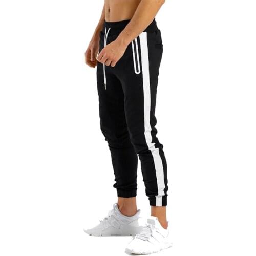 Mens Joggers zipper pockets pants cotton Side stripes casual sweat pants Men Gyms Fitness sweatpants sport trousers ropa hombre