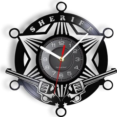 Governor Sheriff Badge Vinyl Album Record Clock Western Eparch Police Department Wall Decor Cop Sign Sheriff Star Longplay