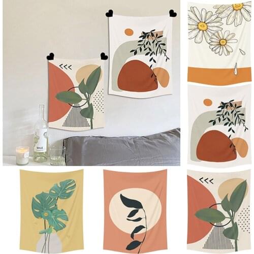 Nordic Style Tapestry Cartoon Plant Wall Tapestry Background Hanging Cloth Home Wall Hanging Chart for Bedroom Living Room Decor