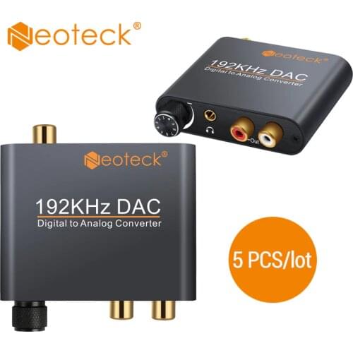 Neoteck 5 Pcs/Lot Digital to Analog Audio Converter Adapter 192KHZ DAC Digital to Analog R/L Audio Converter Optical To RCA