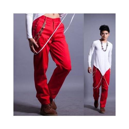 Novelty Red Singer costumes 1 cotton pants men 1 pants man stage trousers mens pants Original design Provide custom