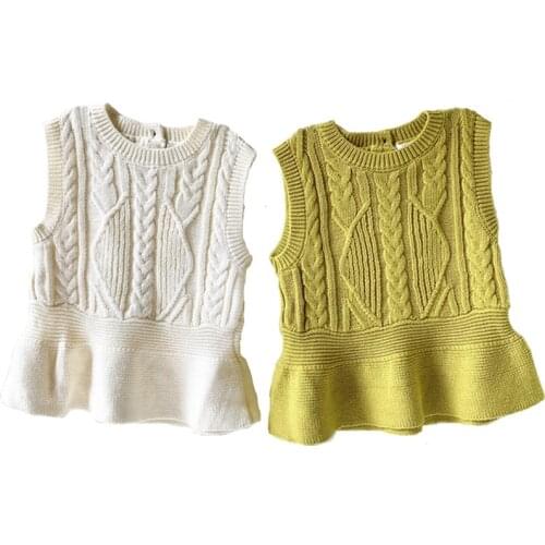 2019 New Arrival Baby Girls Knitted Vest Cotton Autumn Winter Ruffles Sleeveless Sweater Waistcoat Girls Tops BC790