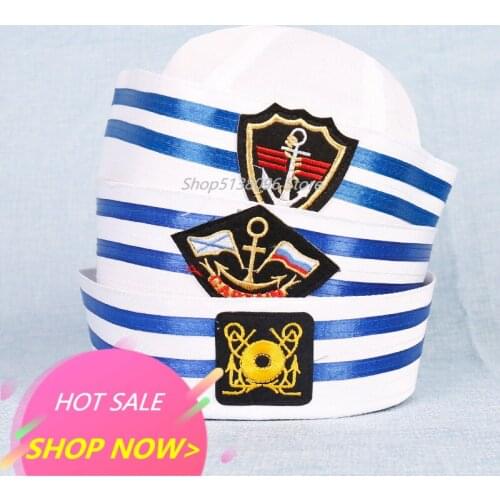 New Adult kids sailors Party Cosplay Military Hats White Navy Marine Captain Cap With Anchor Sea Boating Nautical Children Hats