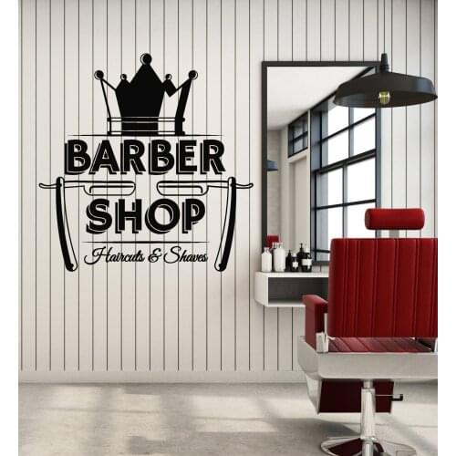 Personalized Crown Sticker Barbershop Vinyl Wall Sticker Hair Salon Barbershop Window Signboard Decorative Wall Decal LF4