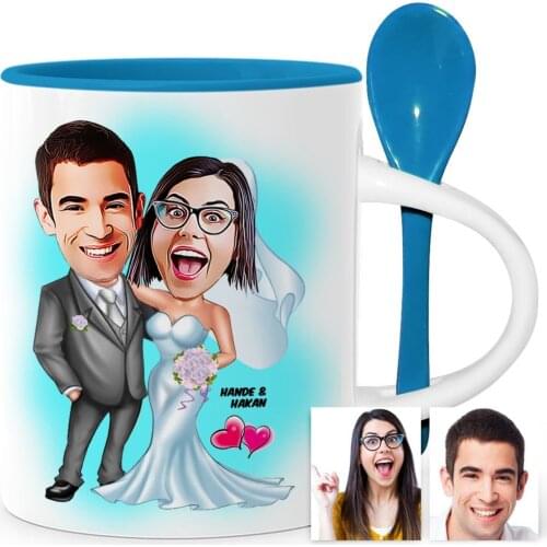 Personalized Are Getting Married Cartoon Blue Spoon Mug Cup-5